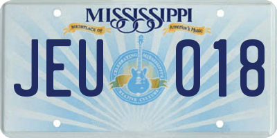 MS license plate JEU018