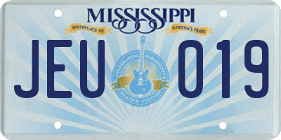 MS license plate JEU019