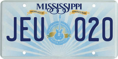 MS license plate JEU020