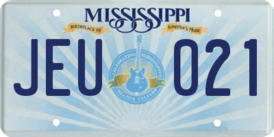 MS license plate JEU021