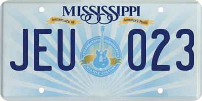 MS license plate JEU023