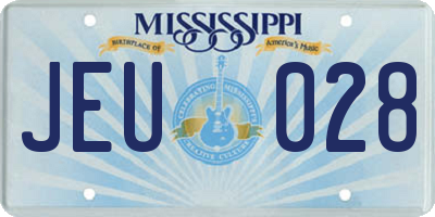 MS license plate JEU028