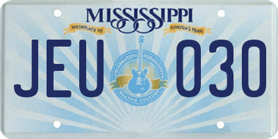 MS license plate JEU030