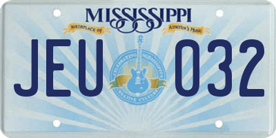 MS license plate JEU032