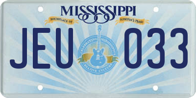 MS license plate JEU033
