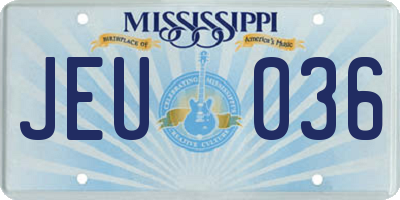 MS license plate JEU036