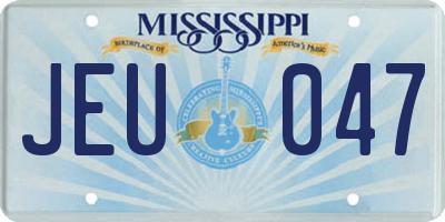 MS license plate JEU047