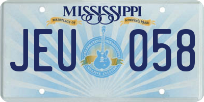 MS license plate JEU058