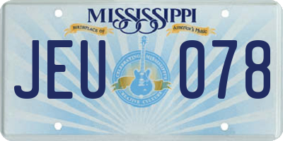 MS license plate JEU078
