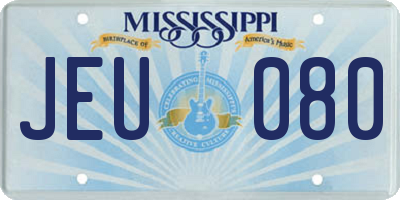 MS license plate JEU080
