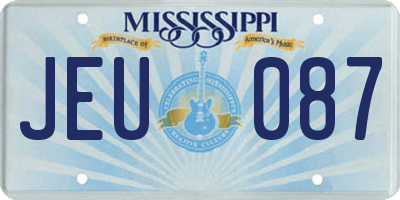 MS license plate JEU087