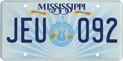 MS license plate JEU092