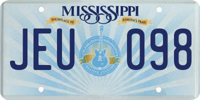 MS license plate JEU098