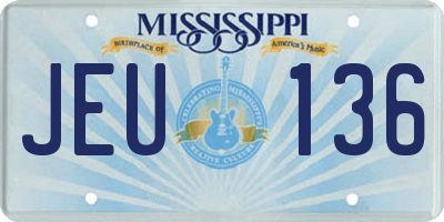 MS license plate JEU136