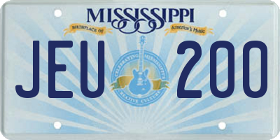MS license plate JEU200