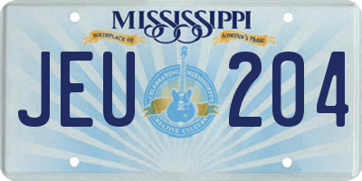 MS license plate JEU204