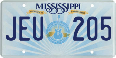 MS license plate JEU205