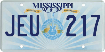 MS license plate JEU217