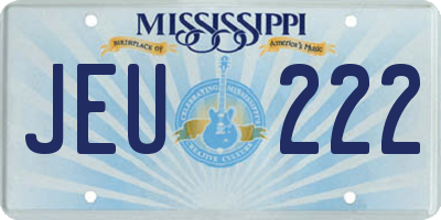 MS license plate JEU222