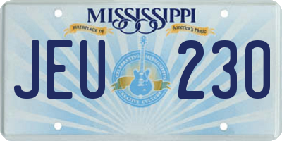 MS license plate JEU230