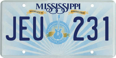 MS license plate JEU231