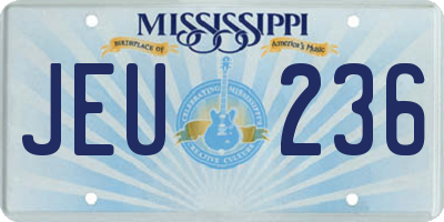 MS license plate JEU236