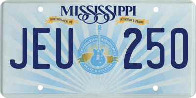 MS license plate JEU250