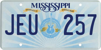 MS license plate JEU257