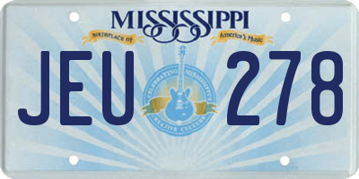MS license plate JEU278
