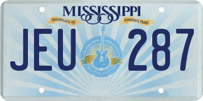 MS license plate JEU287