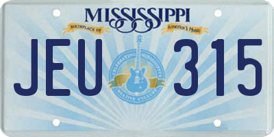 MS license plate JEU315