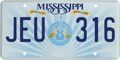 MS license plate JEU316