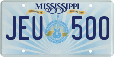 MS license plate JEU500