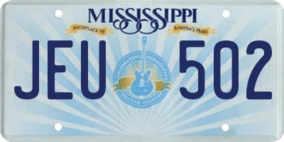 MS license plate JEU502