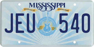 MS license plate JEU540