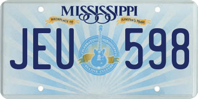 MS license plate JEU598