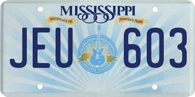 MS license plate JEU603