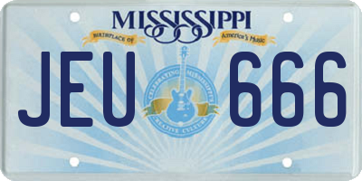 MS license plate JEU666