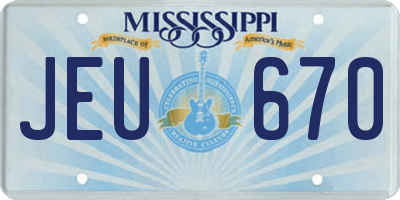 MS license plate JEU670