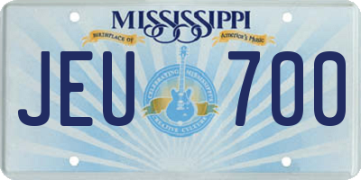 MS license plate JEU700