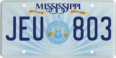 MS license plate JEU803