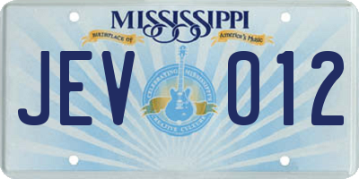 MS license plate JEV012