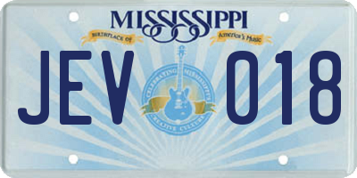MS license plate JEV018