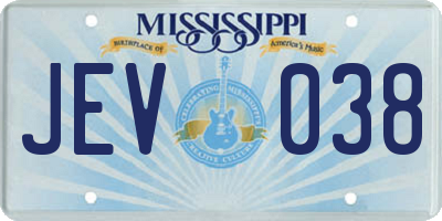 MS license plate JEV038