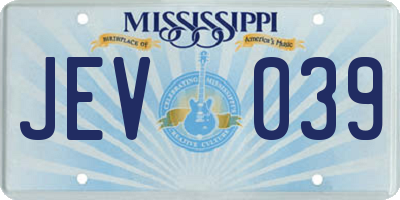 MS license plate JEV039