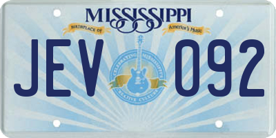 MS license plate JEV092