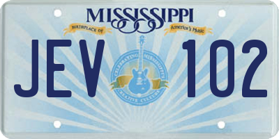MS license plate JEV102