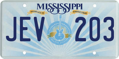 MS license plate JEV203