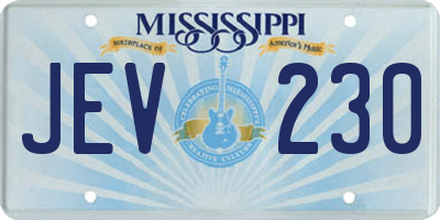 MS license plate JEV230
