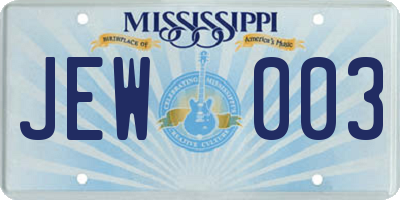MS license plate JEW003